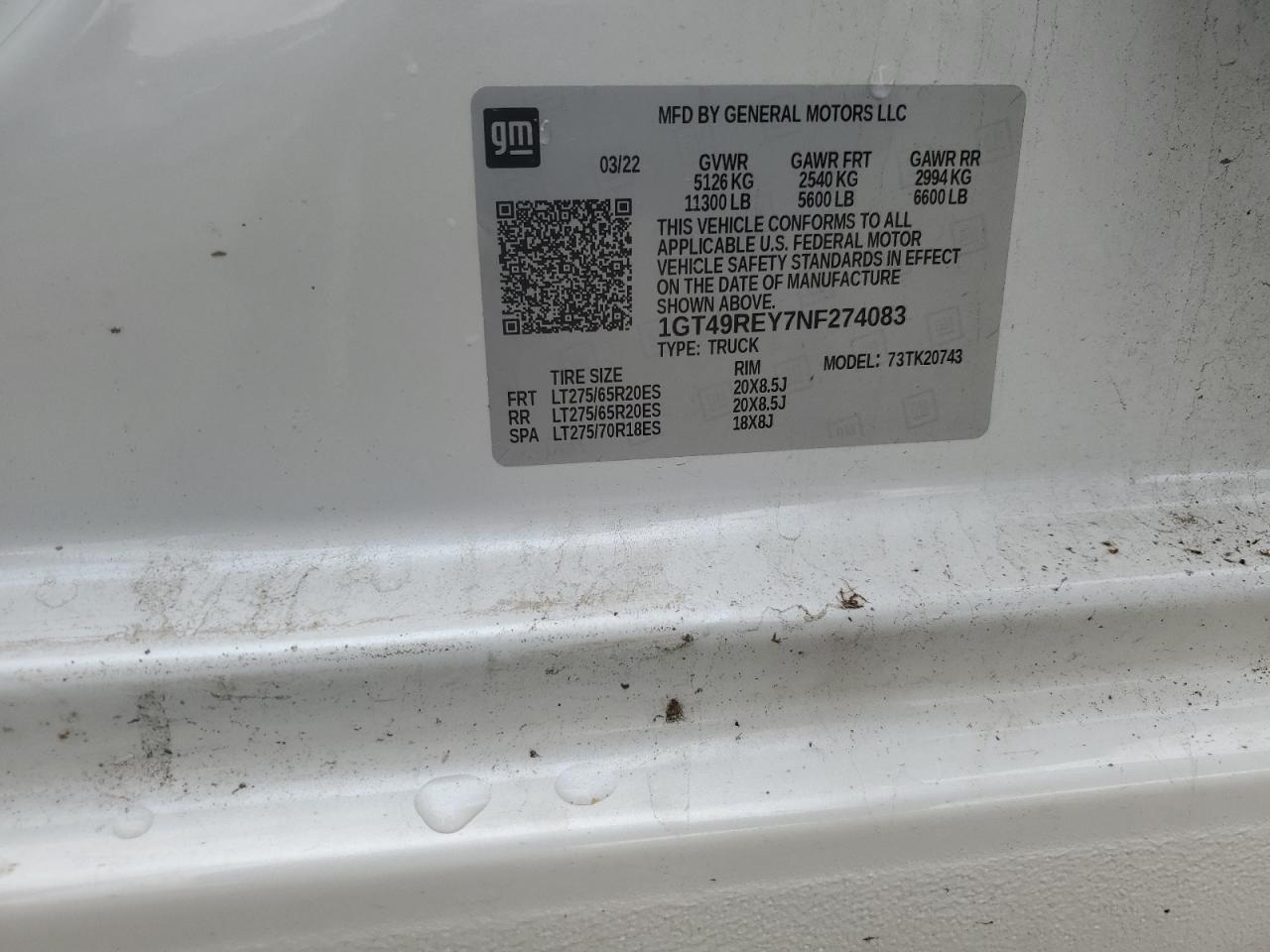 2022 GMC Sierra K2500 Denali VIN: 1GT49REY7NF274083 Lot: 90660505