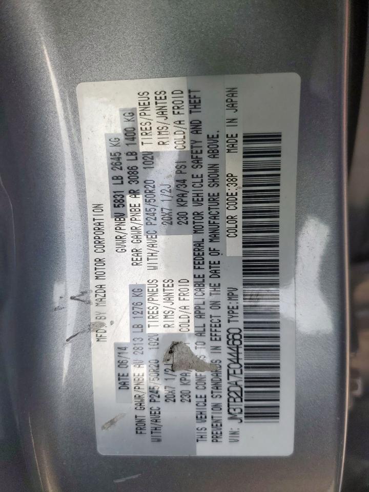 2014 Mazda Cx-9 Grand Touring VIN: JM3TB2DA7E0444660 Lot: 92658595