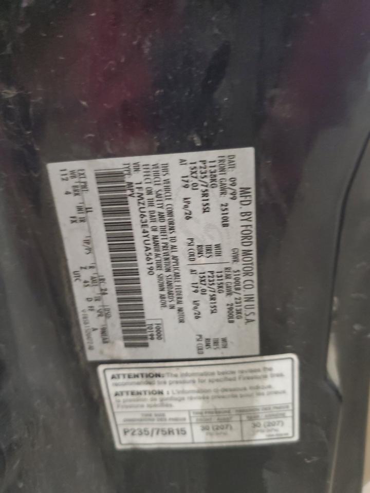 2000 Ford Explorer Xlt VIN: 1FMZU63E4YUA56190 Lot: 91446305