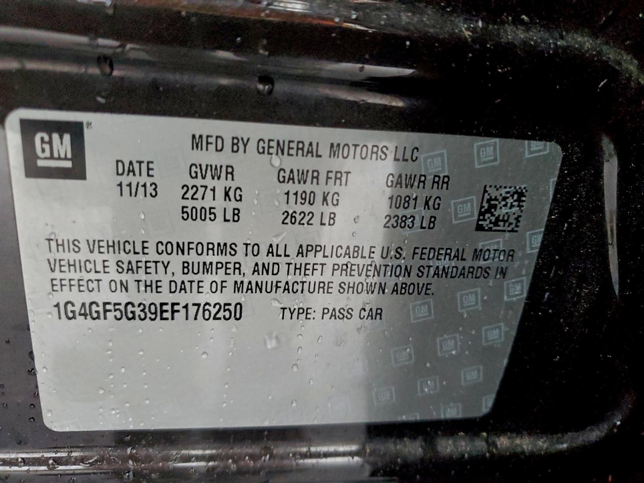 2014 Buick Lacrosse Touring VIN: 1G4GF5G39EF176250 Lot: 93269365