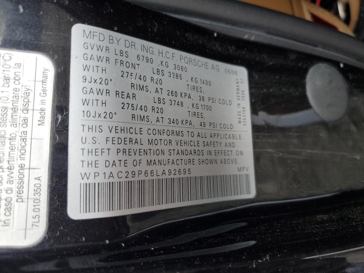 2006 Porsche Cayenne Turbo VIN: WP1AC29P66LA92695 Lot: 93270645