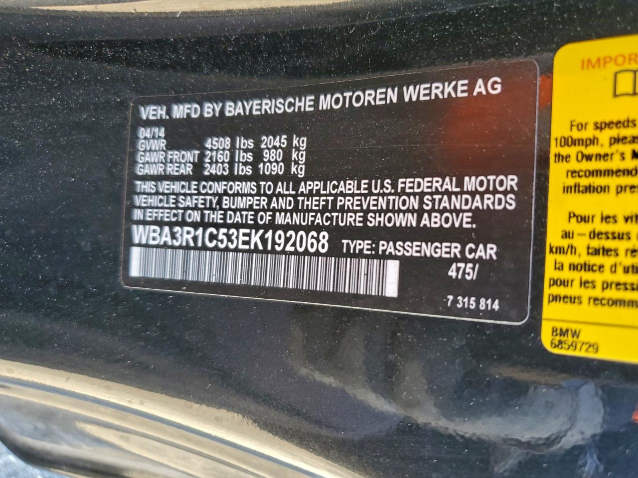 2014 BMW 435 I VIN: WBA3R1C53EK192068 Lot: 94387305