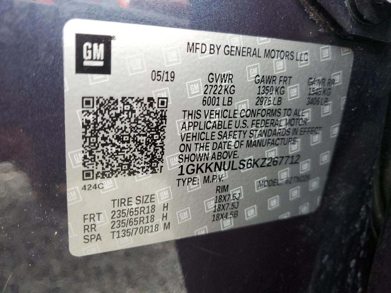 2019 GMC Acadia Slt-1 VIN: 1GKKNULS6KZ267712 Lot: 91103755