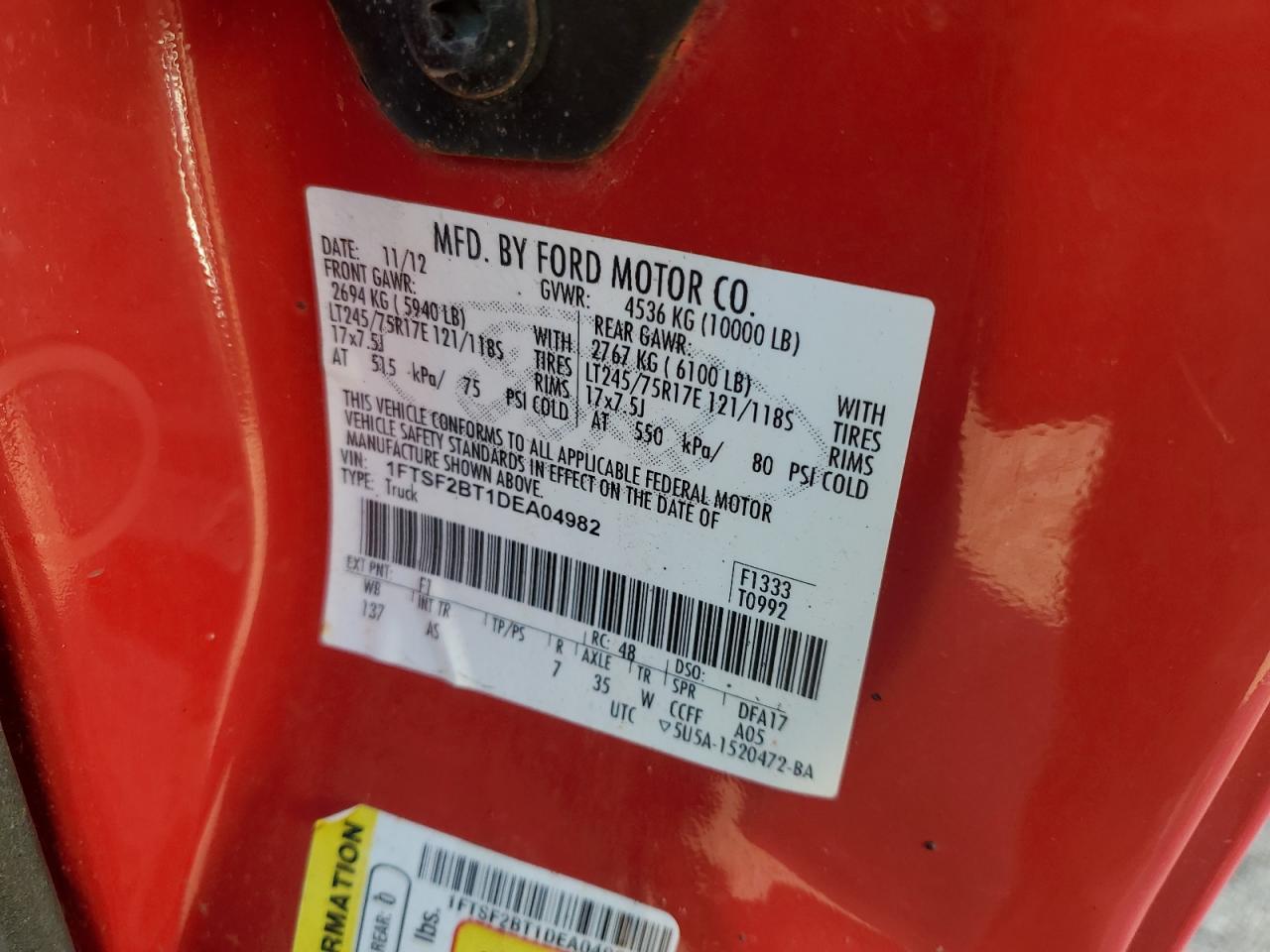 2013 Ford F250 Super Duty Flatbed Truck VIN: 1FTSF2BT1DEA04982 Lot: 93095385