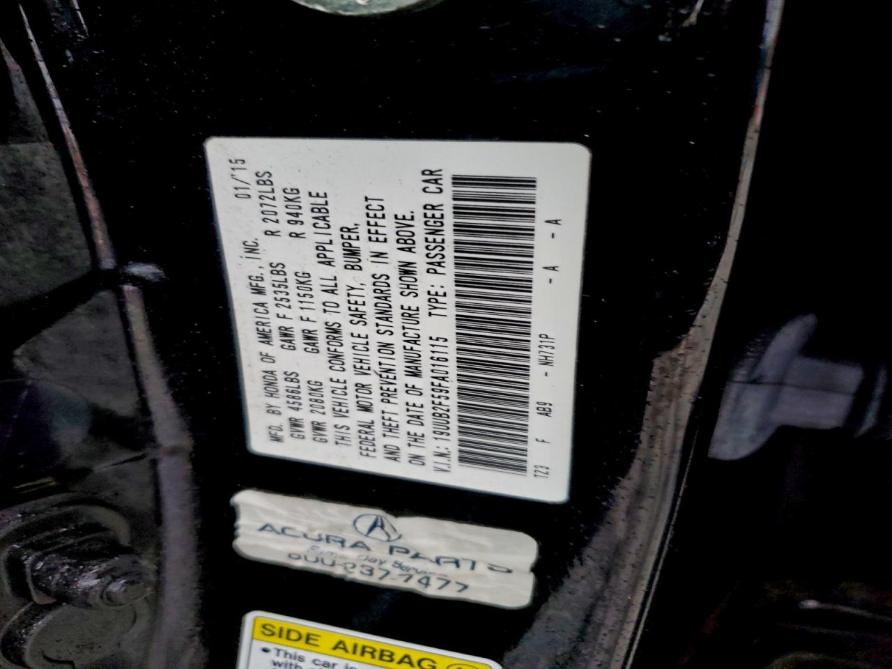 2015 Acura Tlx Tech VIN: 19UUB2F59FA016115 Lot: 92207875