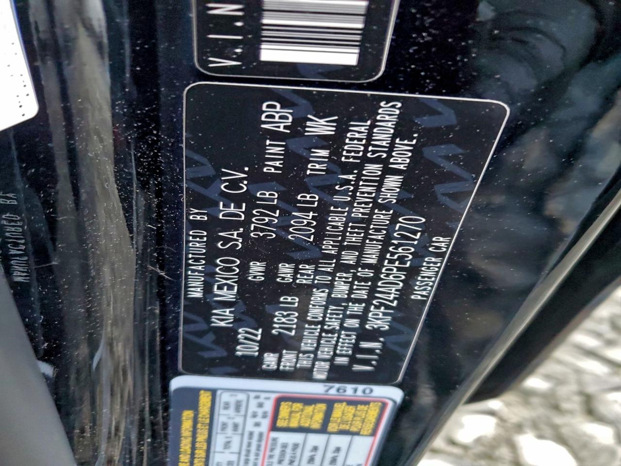 2023 Kia Forte Lx VIN: 3KPF24AD6PE561270 Lot: 93636575