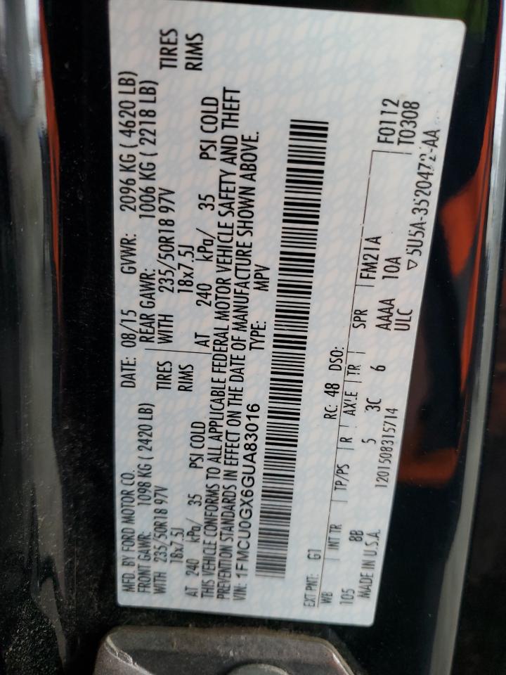 2016 Ford Escape Se VIN: 1FMCU0GX6GUA83016 Lot: 93462585