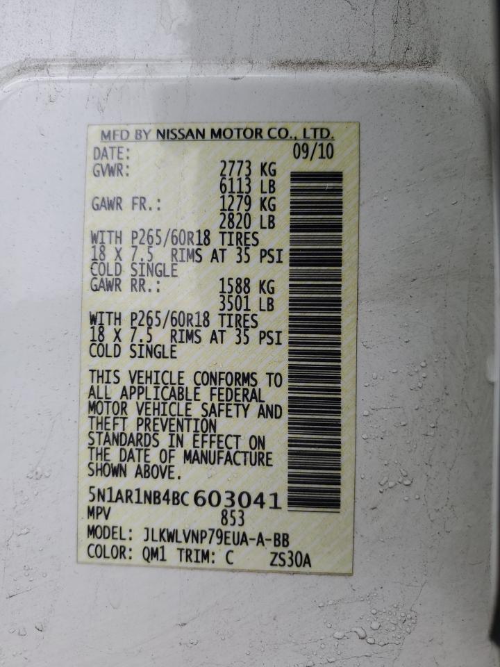 2011 Nissan Pathfinder S VIN: 5N1AR1NB4BC603041 Lot: 92922645