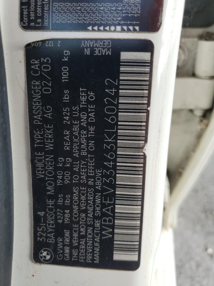 2003 BMW 325 I VIN: WBAEV33463KL60242 Lot: 91960225