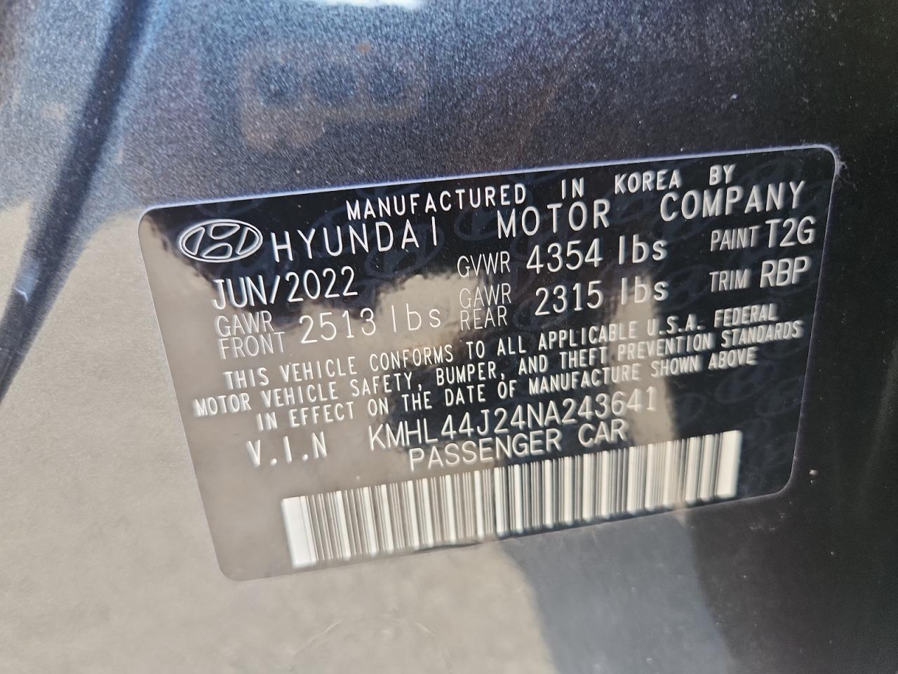 2022 Hyundai Sonata Sel Plus VIN: KMHL44J24NA243641 Lot: 94037845