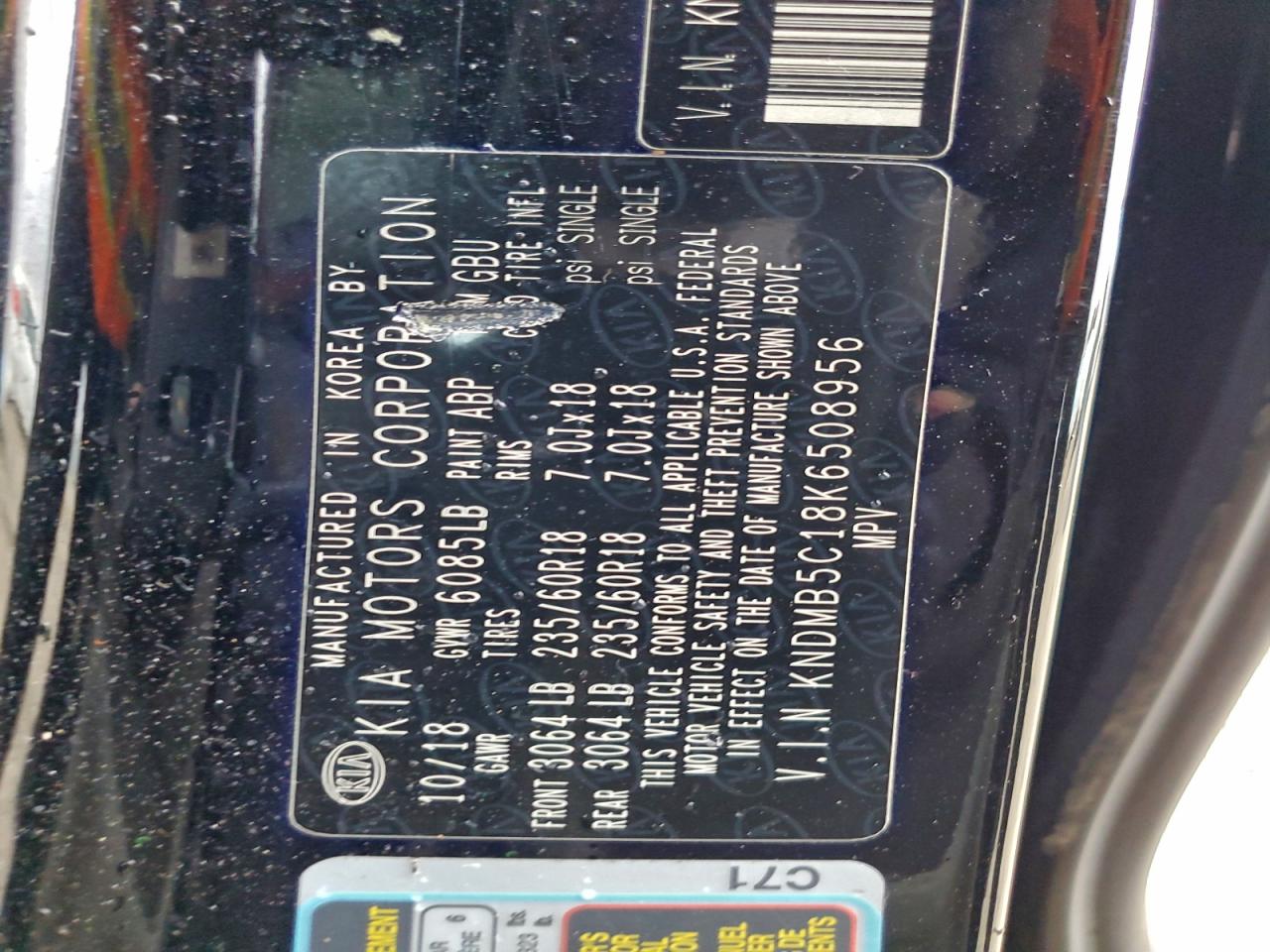 2019 Kia Sedona Lx VIN: KNDMB5C18K6508956 Lot: 93935305