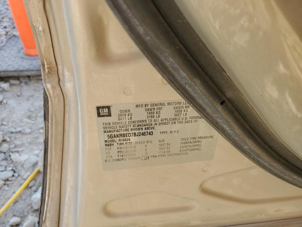 2011 Buick Enclave Cxl VIN: 5GAKRBED7BJ246743 Lot: 92866625