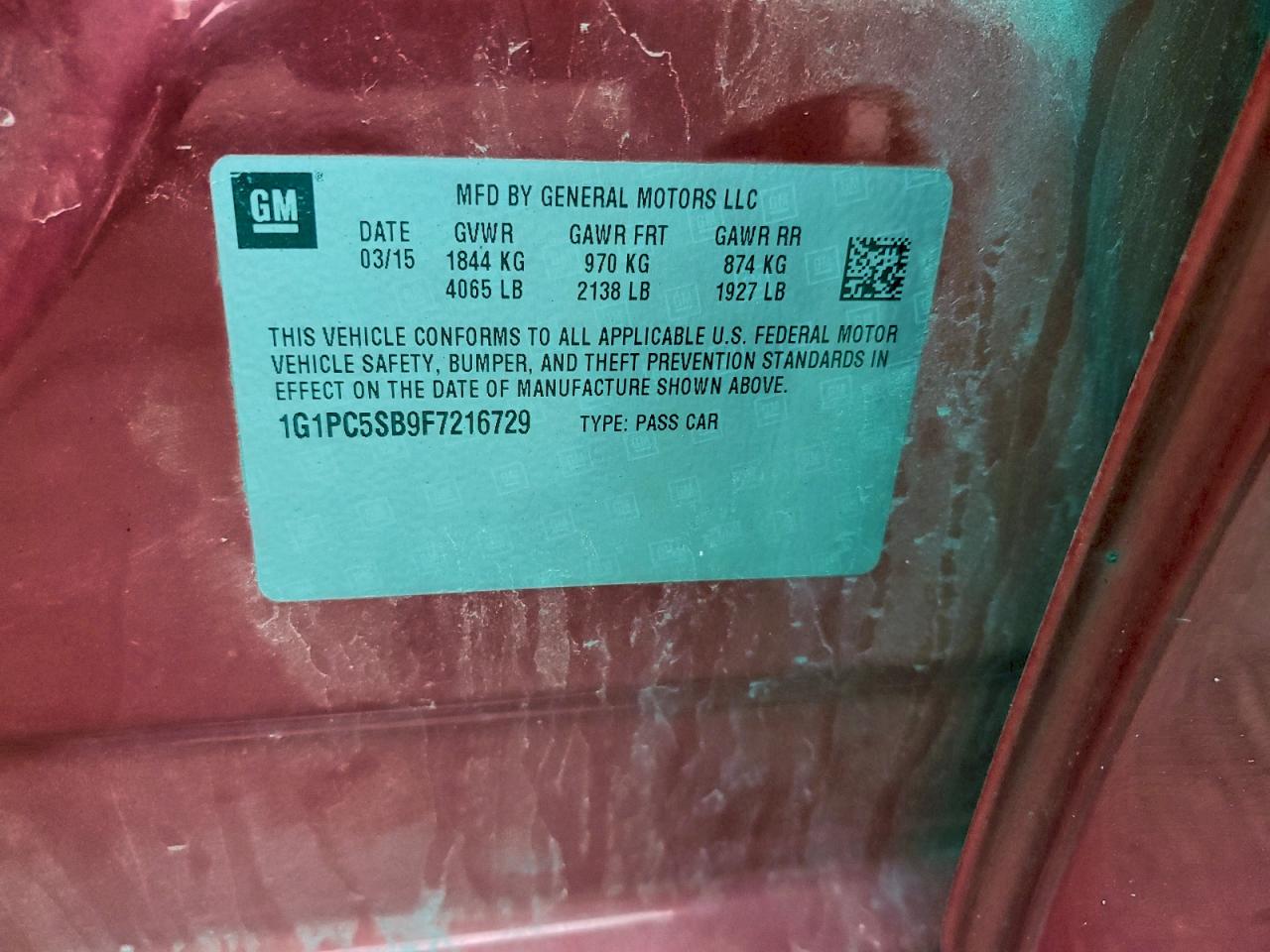 2015 Chevrolet Cruze Lt VIN: 1G1PC5SB9F7216729 Lot: 94521585