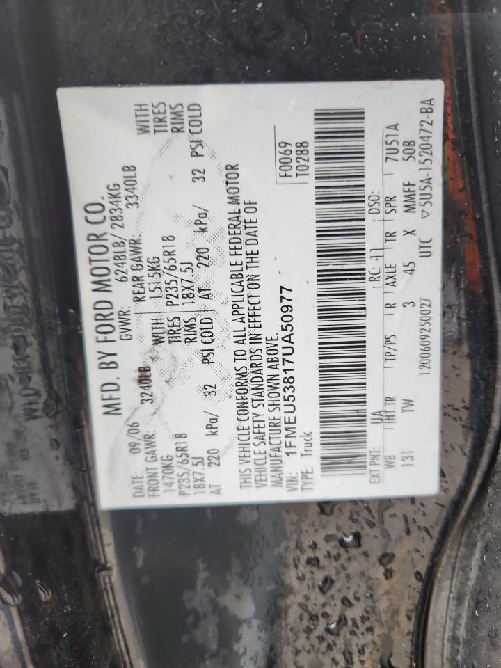 2007 Ford Explorer Sport Trac Limited VIN: 1FMEU53817UA50977 Lot: 92727815