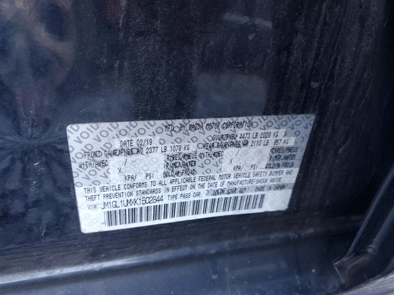 2019 Mazda 6 Sport VIN: JM1GL1UMXK1502844 Lot: 92625575