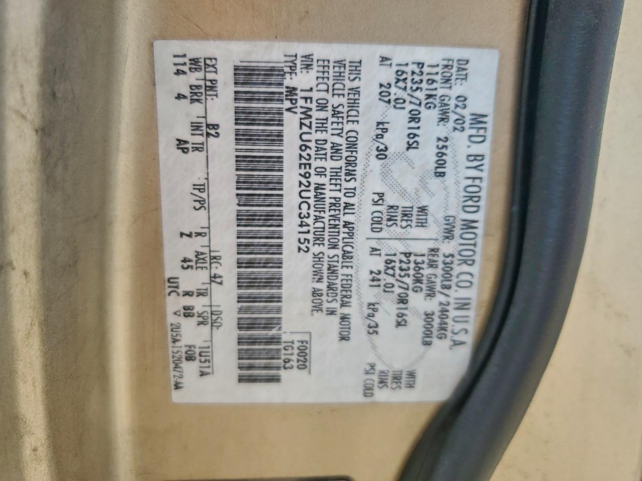 2002 Ford Explorer Xls VIN: 1FMZU62E92UC34152 Lot: 94050985