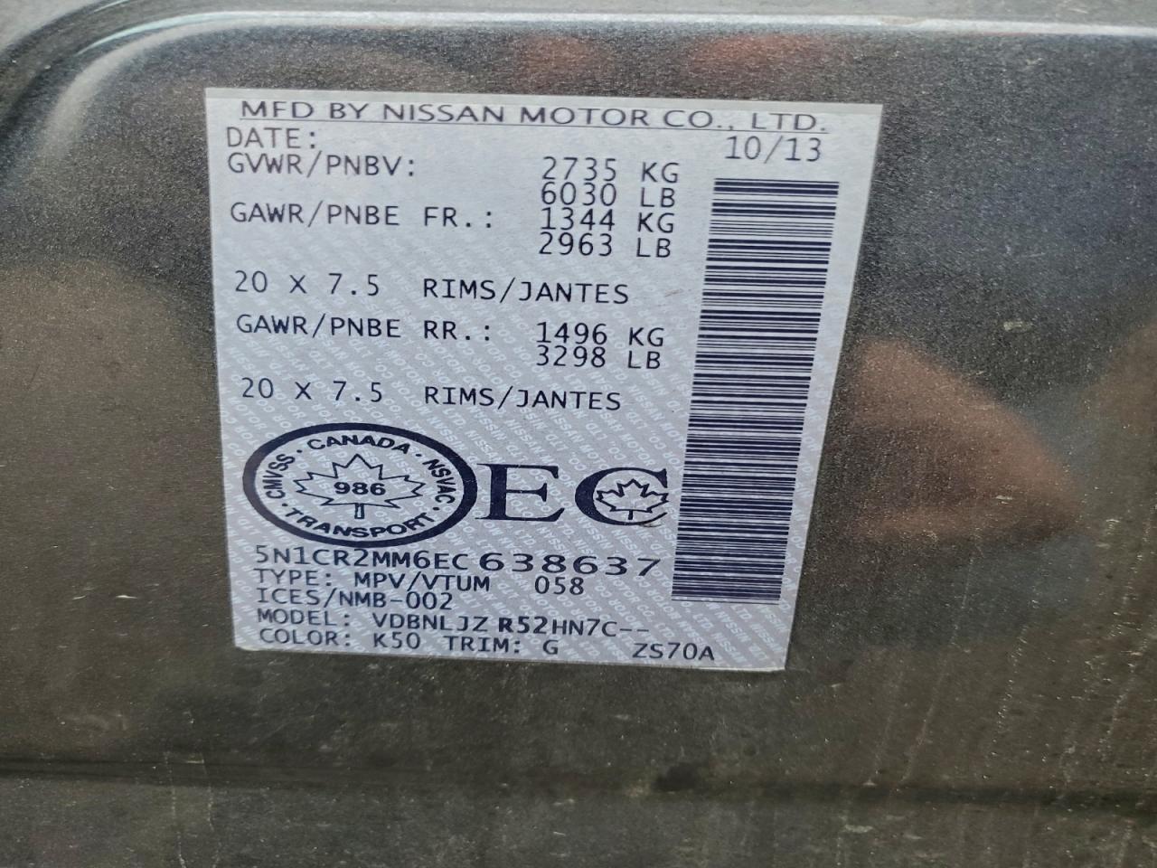 2014 Nissan Pathfinder Sv Hybrid VIN: 5N1CR2MM6EC638637 Lot: 92593115