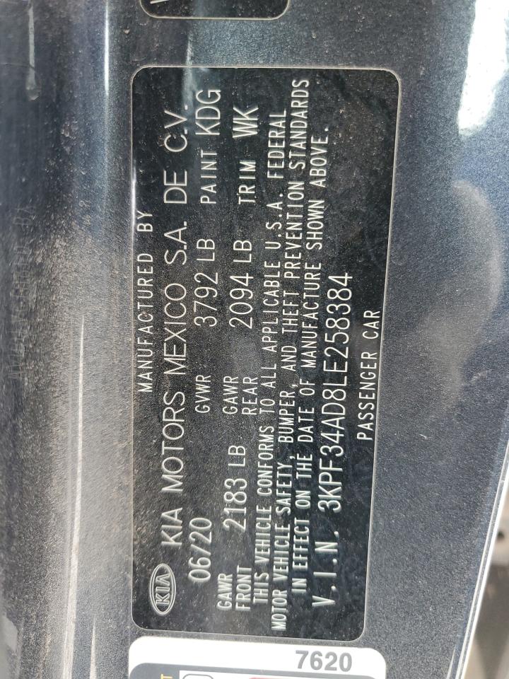 2020 Kia Forte Gt Line VIN: 3KPF34AD8LE258384 Lot: 93776265