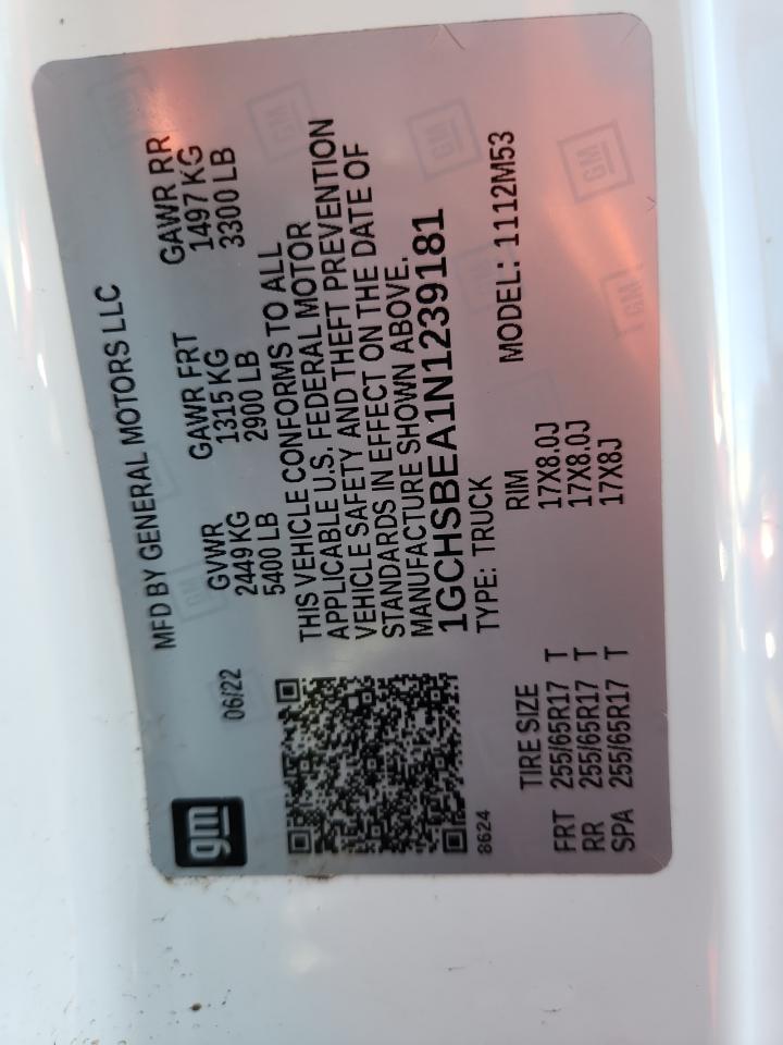 2022 Chevrolet Colorado VIN: 1GCHSBEA1N1239181 Lot: 92172195