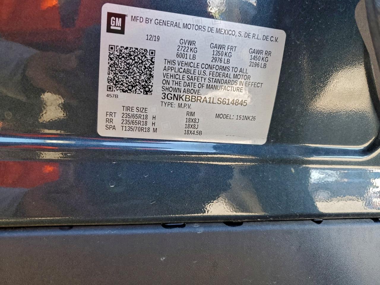 2020 Chevrolet Blazer 1Lt VIN: 3GNKBBRA1LS614845 Lot: 93559585