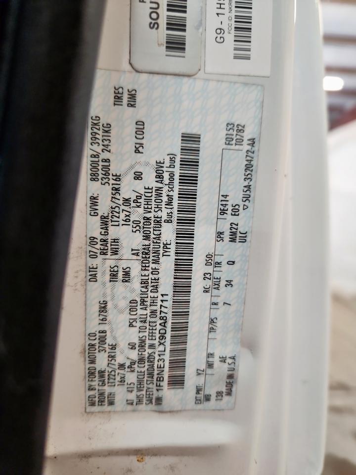 2009 Ford Econoline E350 Super Duty Wagon VIN: 1FBNE31LX9DA87711 Lot: 92680635