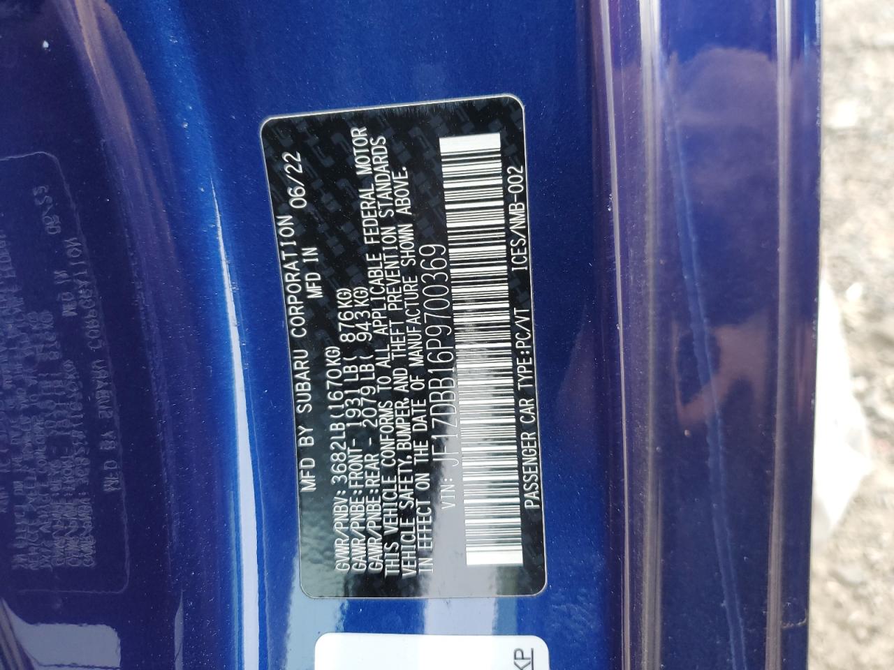 2023 Subaru Brz Premium VIN: JF1ZDBB16P9700369 Lot: 91836875