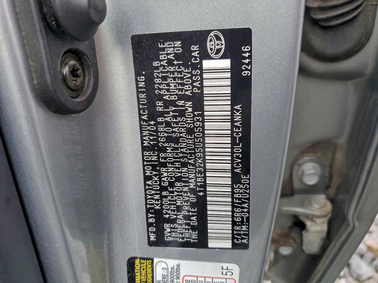 2005 Toyota Camry Le VIN: 4T1BE32K95U505931 Lot: 94794975