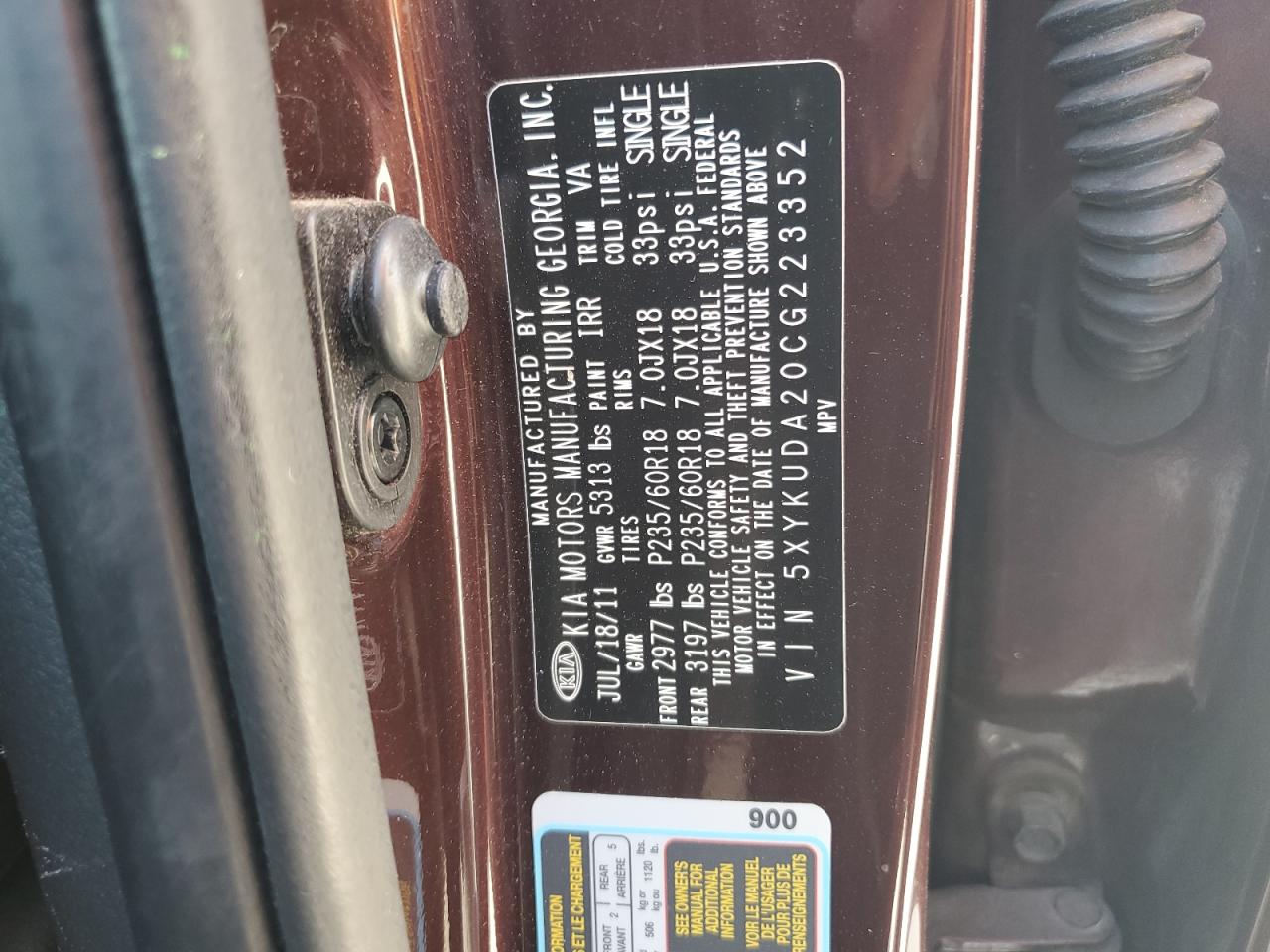 2012 Kia Sorento Ex VIN: 5XYKUDA20CG223352 Lot: 93550305