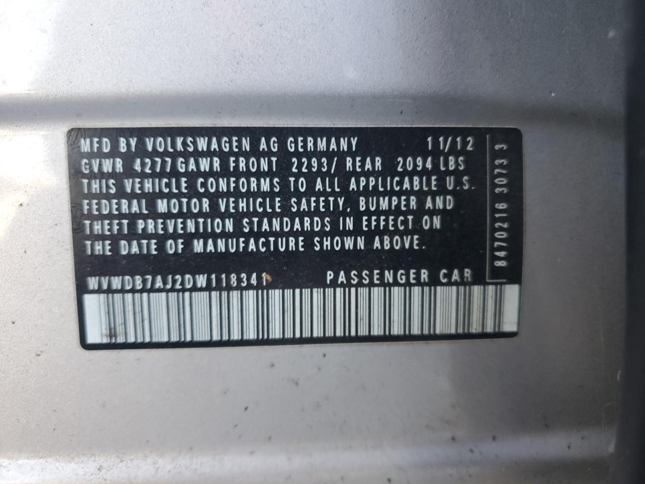 2013 Volkswagen Golf VIN: WVWDB7AJ2DW118341 Lot: 92414665