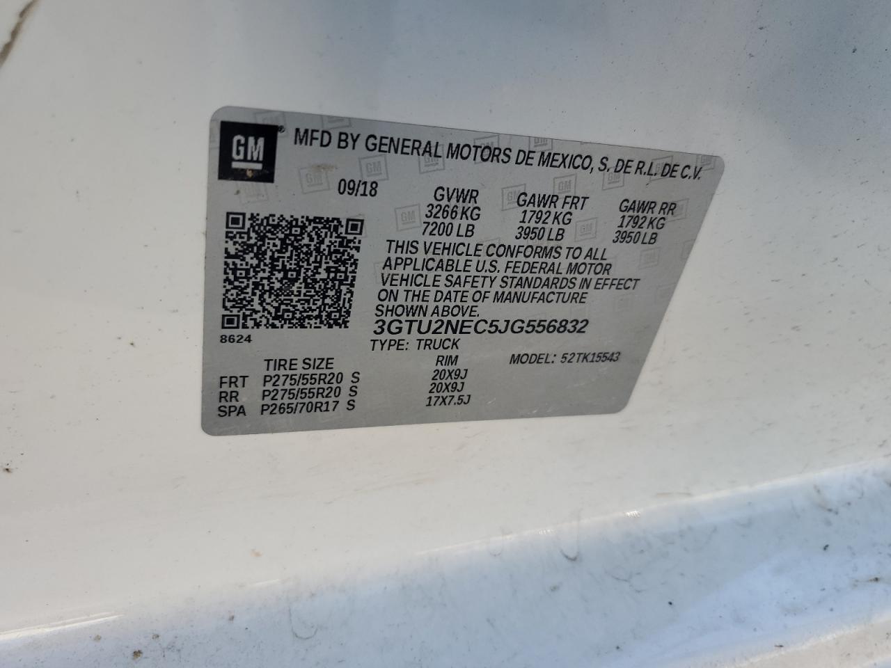 2018 GMC Sierra K1500 Slt VIN: 3GTU2NEC5JG556832 Lot: 91571715