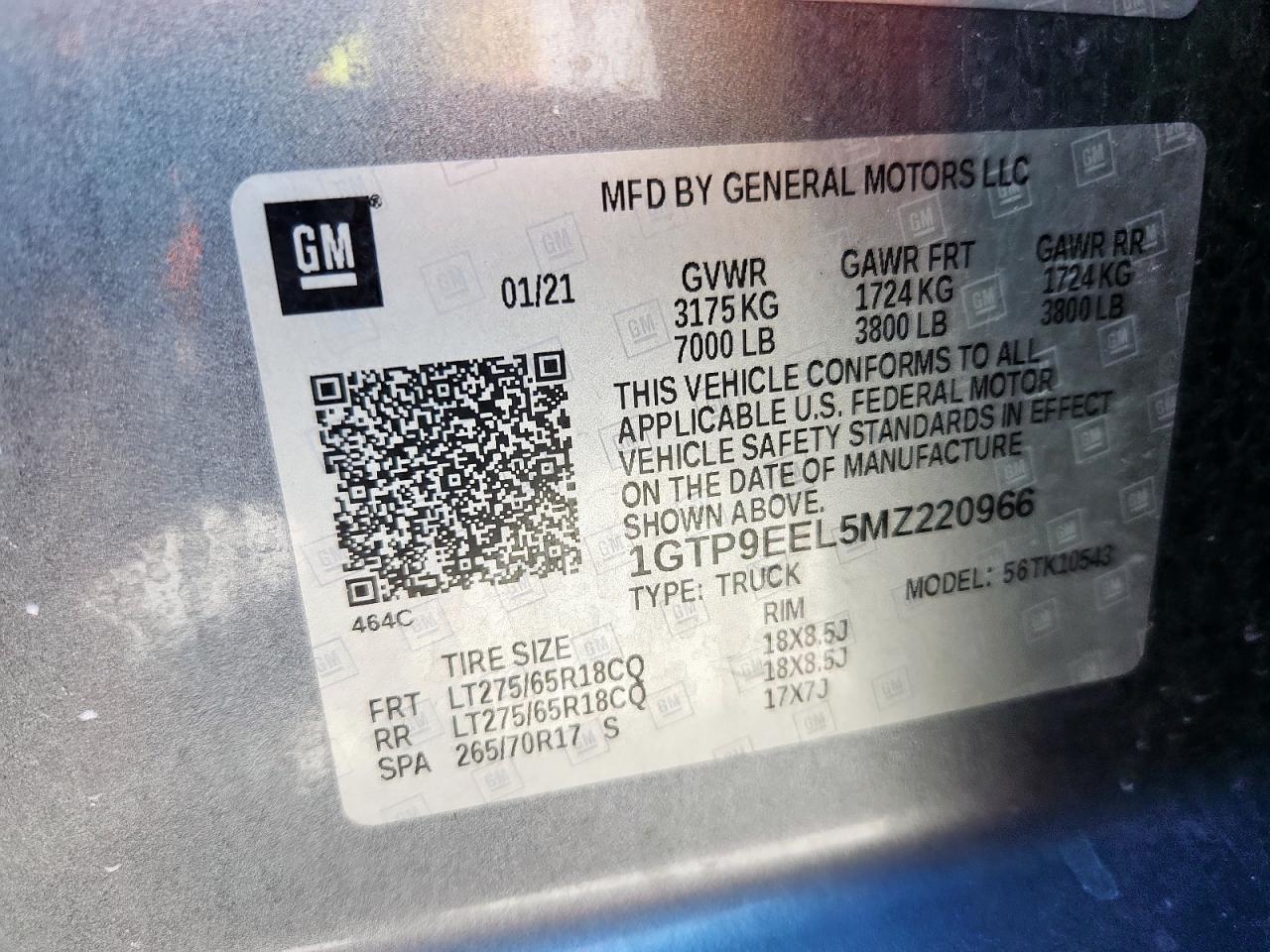 2021 GMC Sierra K1500 At4 VIN: 1GTP9EEL5MZ220966 Lot: 91945725