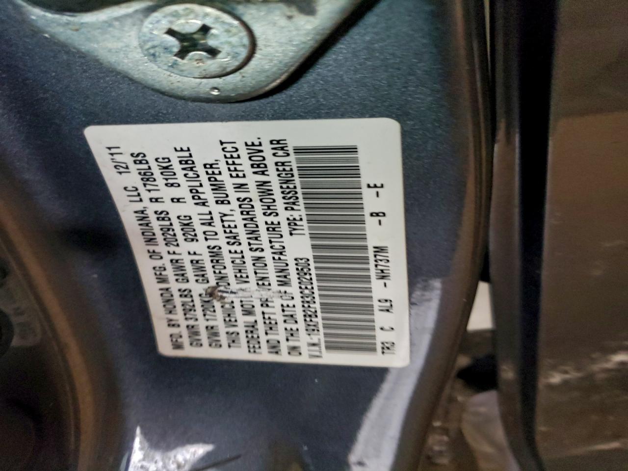 2012 Honda Civic Ex VIN: 19XFB2F83CE029503 Lot: 93434095