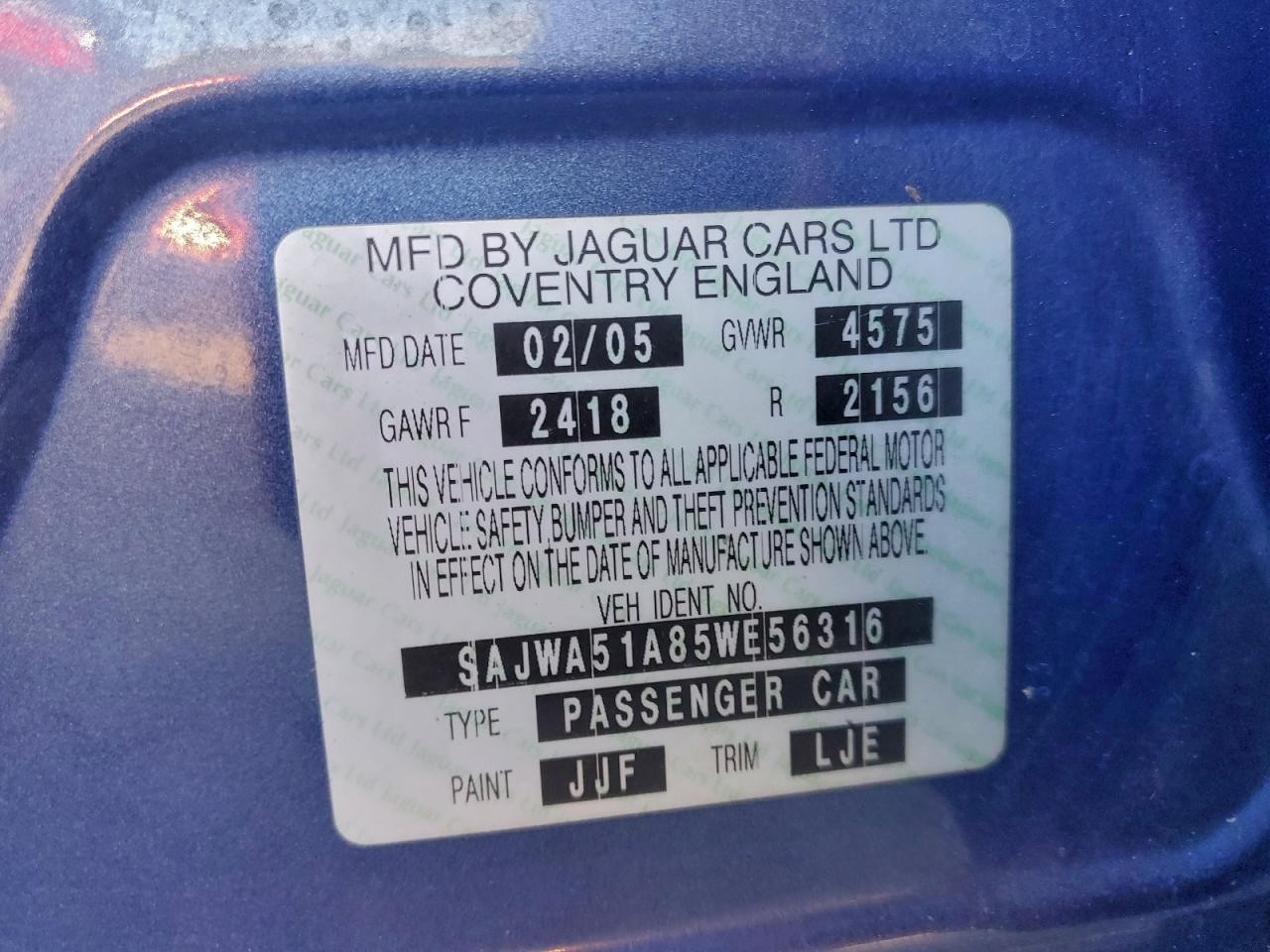 2005 Jaguar X-Type 3.0 VIN: SAJWA51A85WE56316 Lot: 94279245