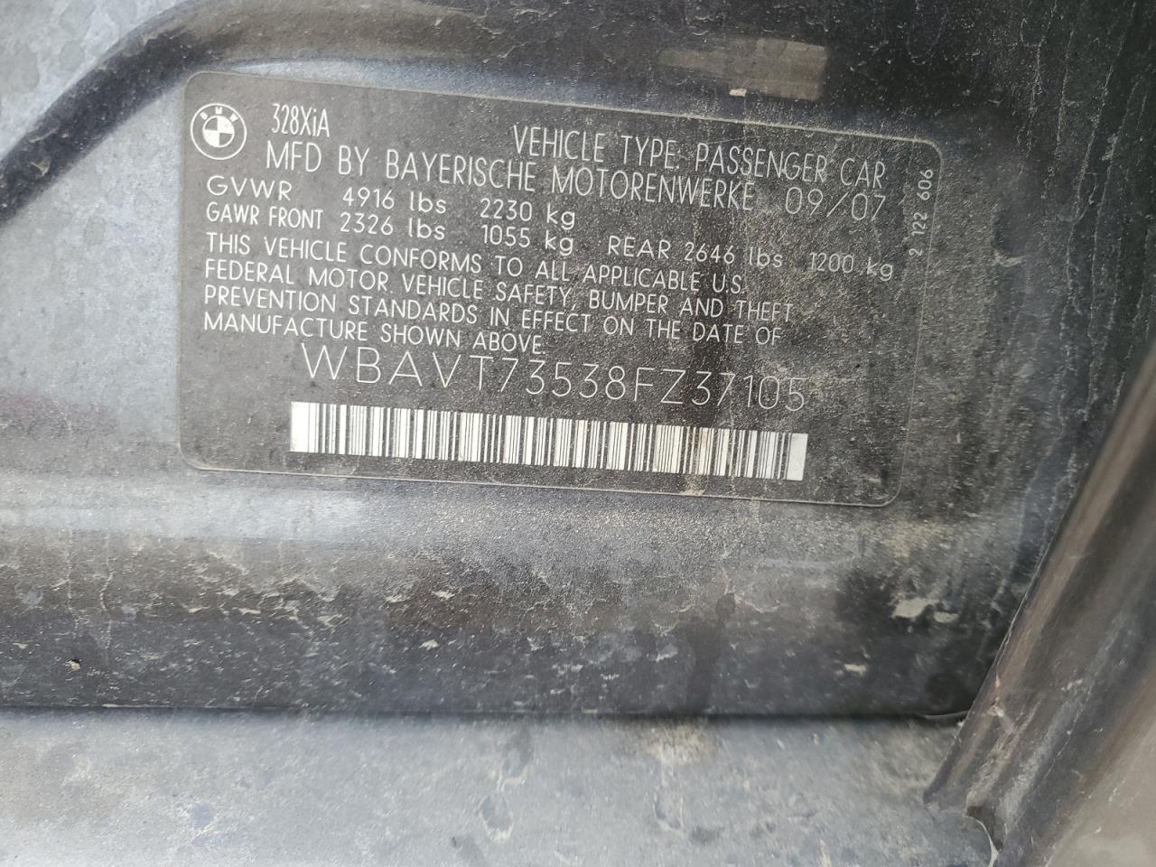 2008 BMW 328 Xit VIN: WBAVT73538FZ37105 Lot: 92761895