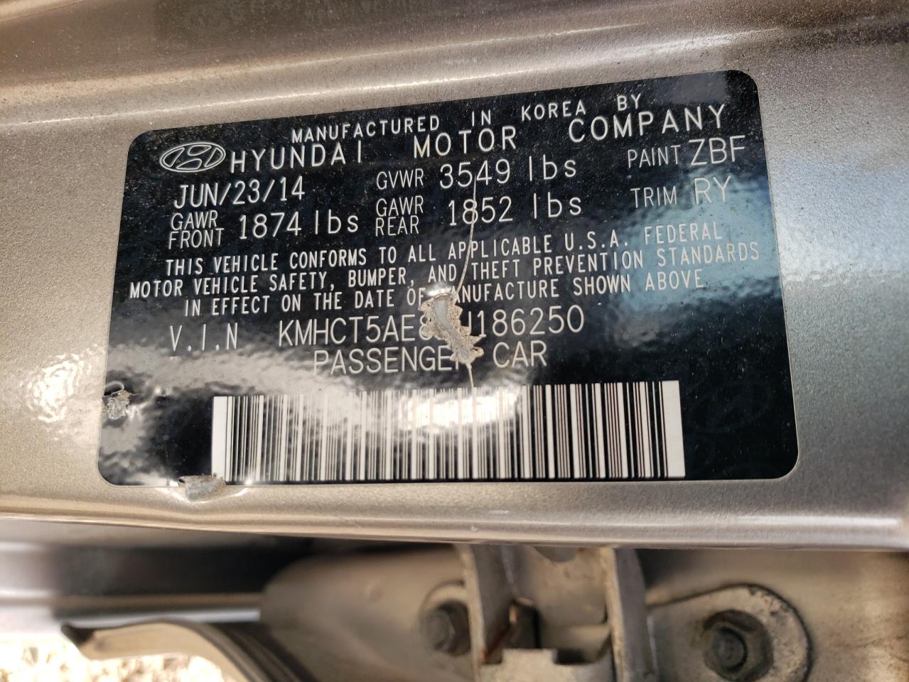 2014 Hyundai Accent Gls VIN: KMHCT5AE8EU186250 Lot: 92932675