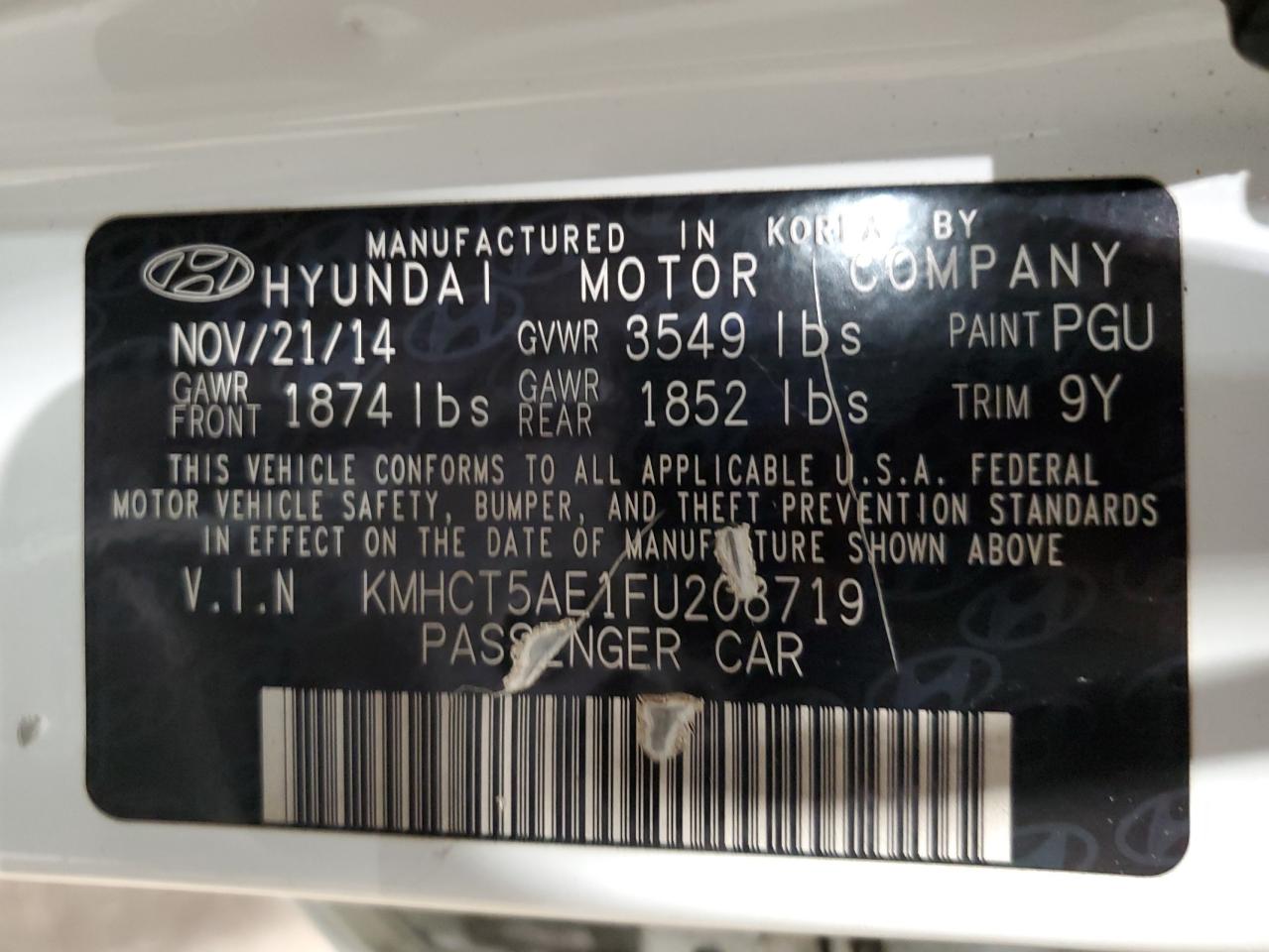 2015 Hyundai Accent Gs VIN: KMHCT5AE1FU208719 Lot: 93036755