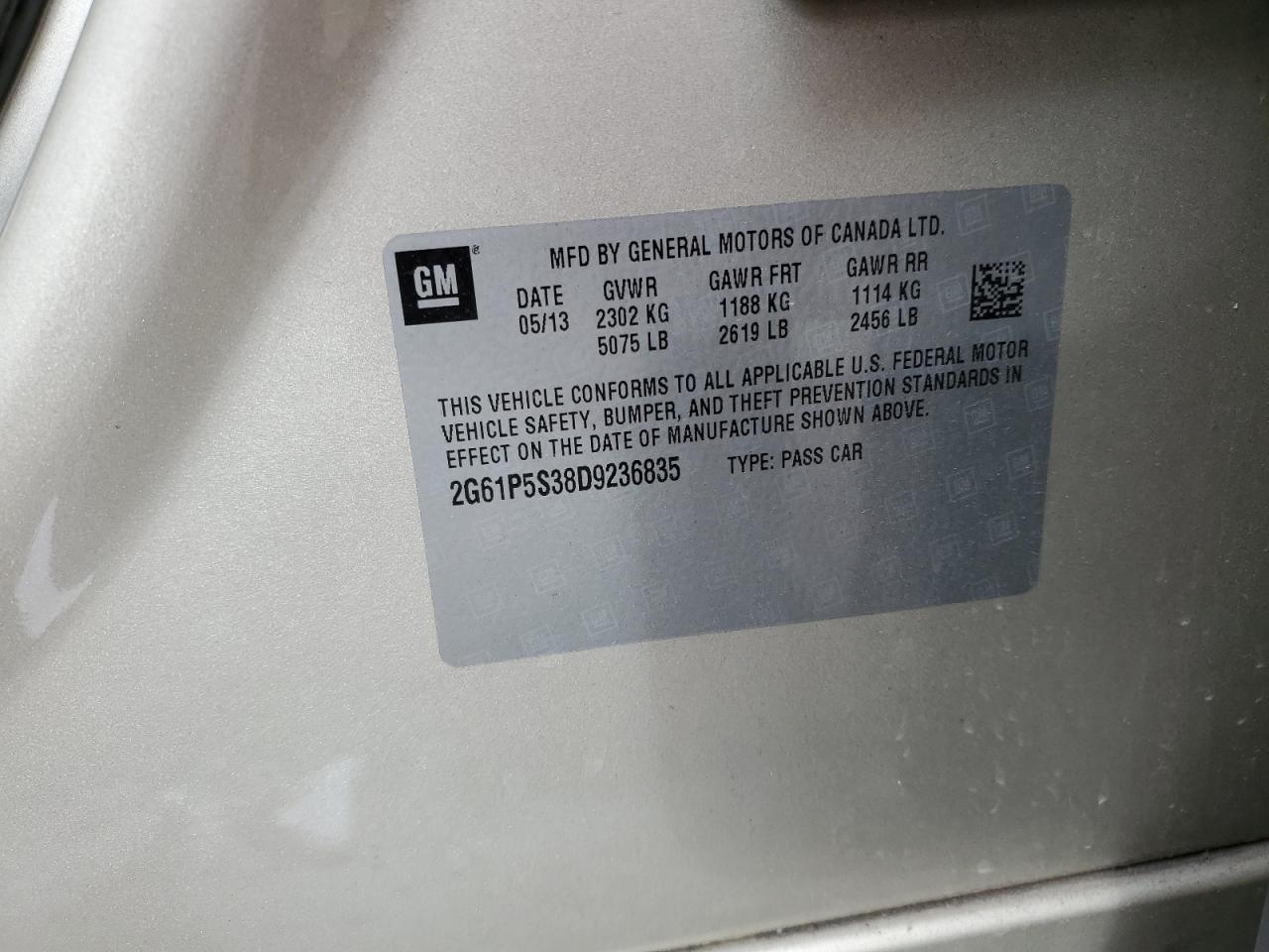 2013 Cadillac Xts Luxury Collection VIN: 2G61P5S38D9236835 Lot: 92509985