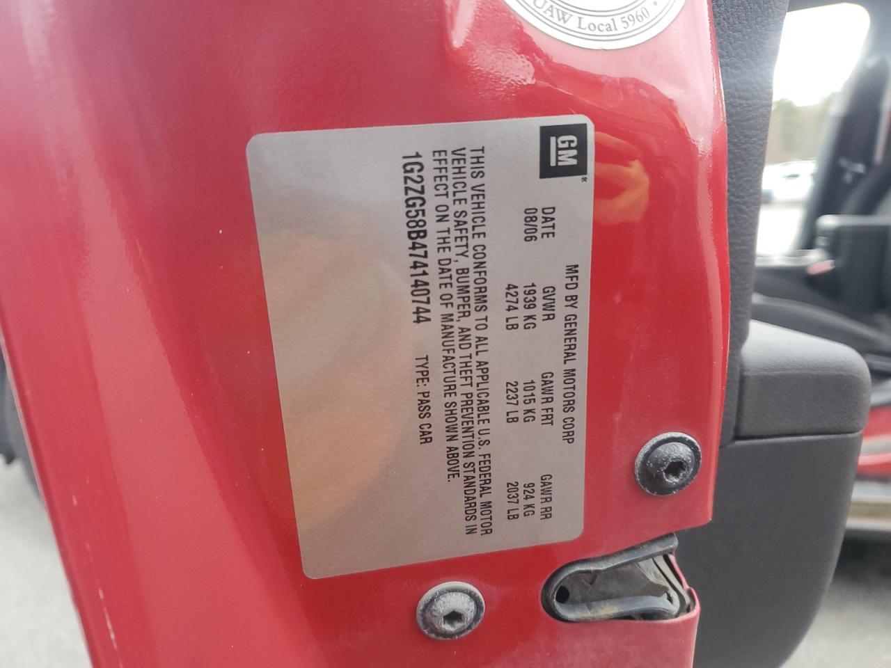 2007 Pontiac G6 Base VIN: 1G2ZG58B474140744 Lot: 92627555