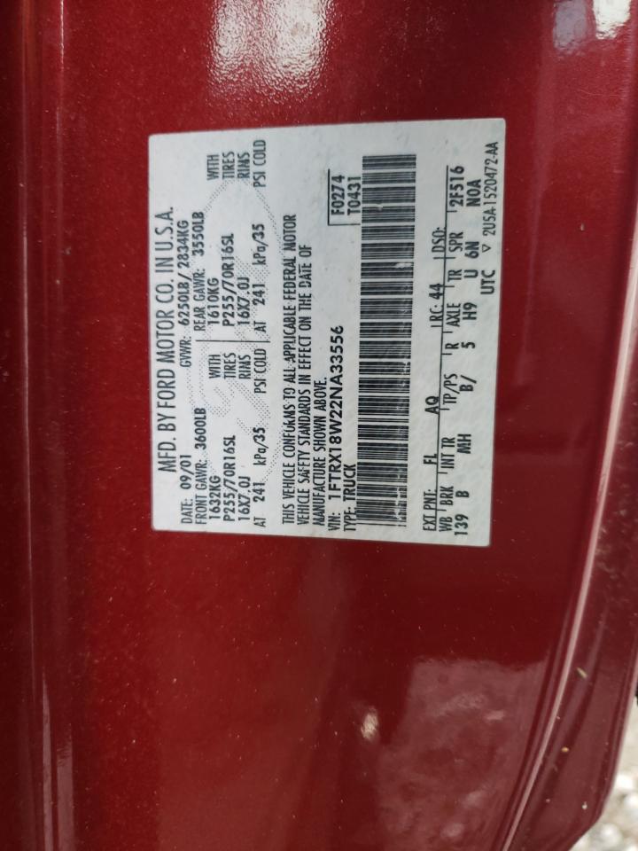 2002 Ford F150 VIN: 1FTRX18W22NA33556 Lot: 92819285