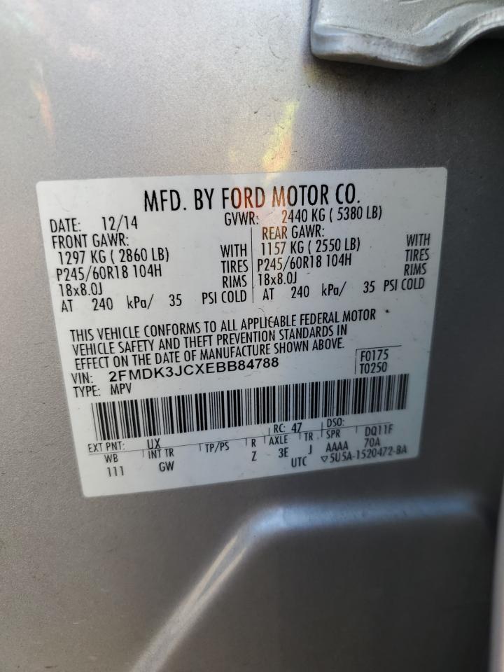 2014 Ford Edge Sel VIN: 2FMDK3JCXEBB84788 Lot: 92073075