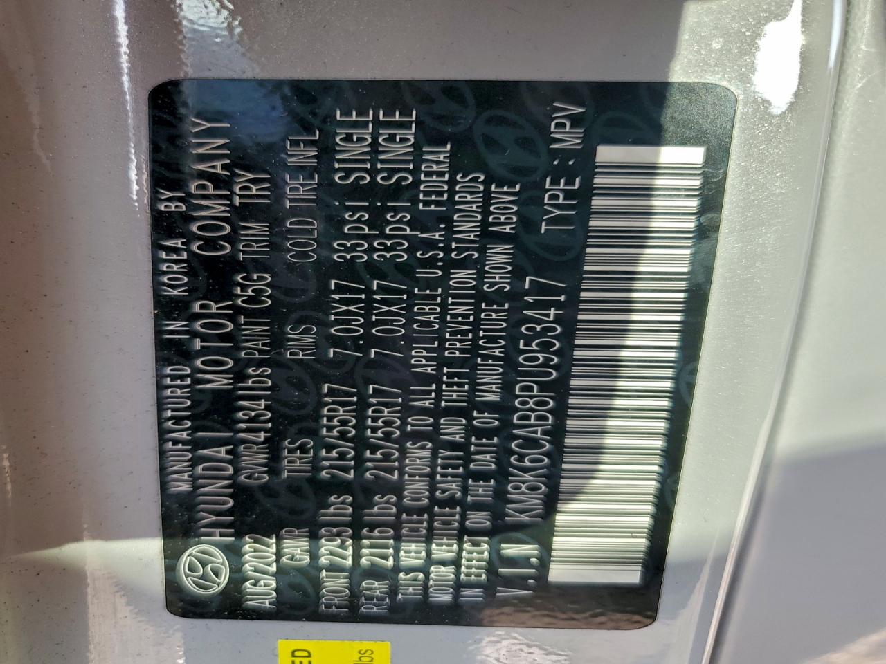 2023 Hyundai Kona Sel VIN: KM8K6CAB8PU953417 Lot: 93936635