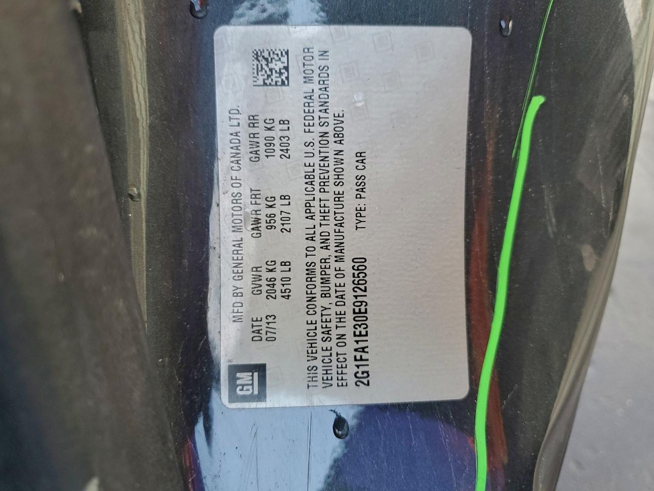 2014 Chevrolet Camaro Ls VIN: 2G1FA1E30E9126560 Lot: 94354225