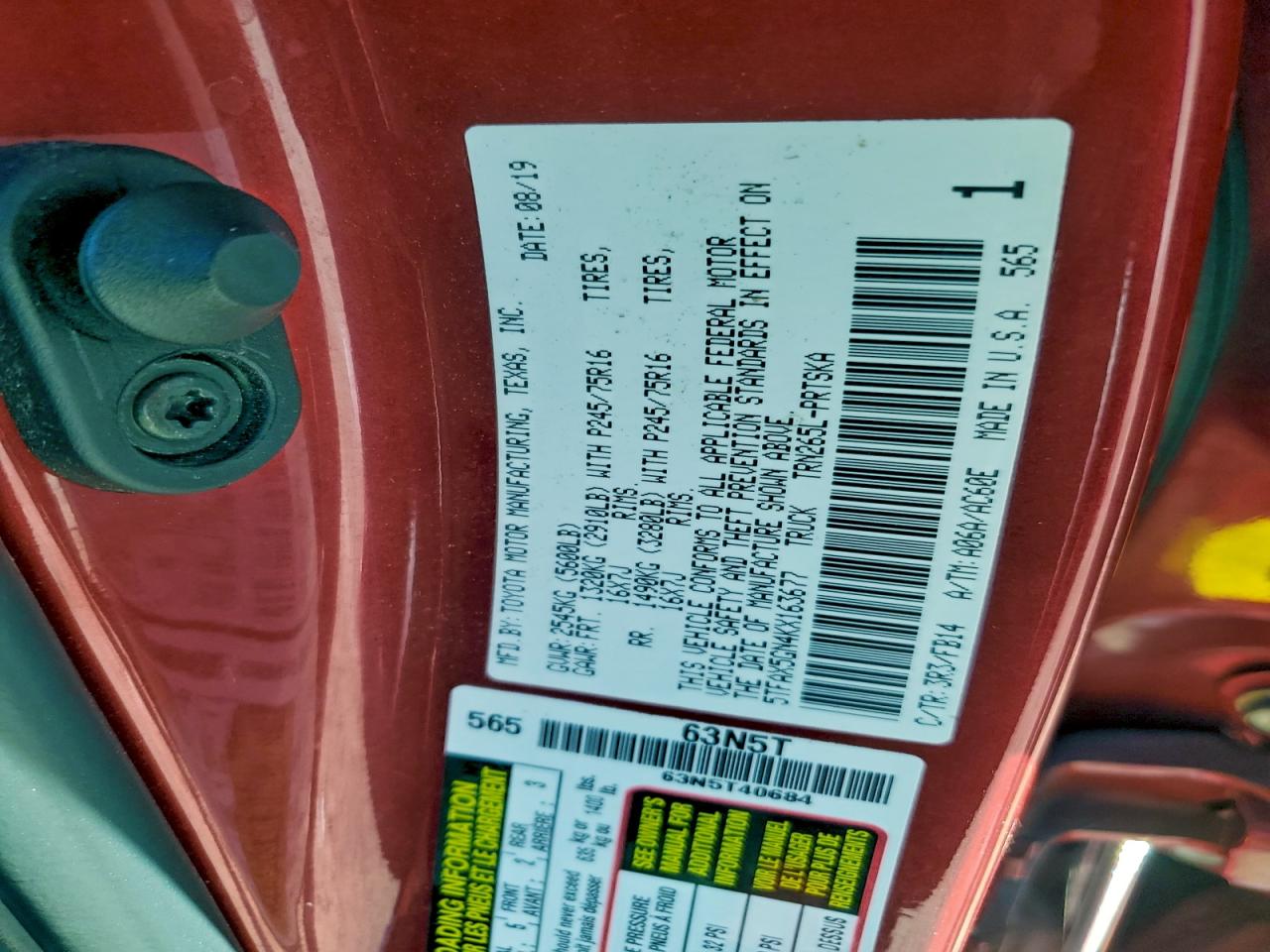 2019 Toyota Tacoma Double Cab VIN: 5TFAX5GN4KX163677 Lot: 93846395