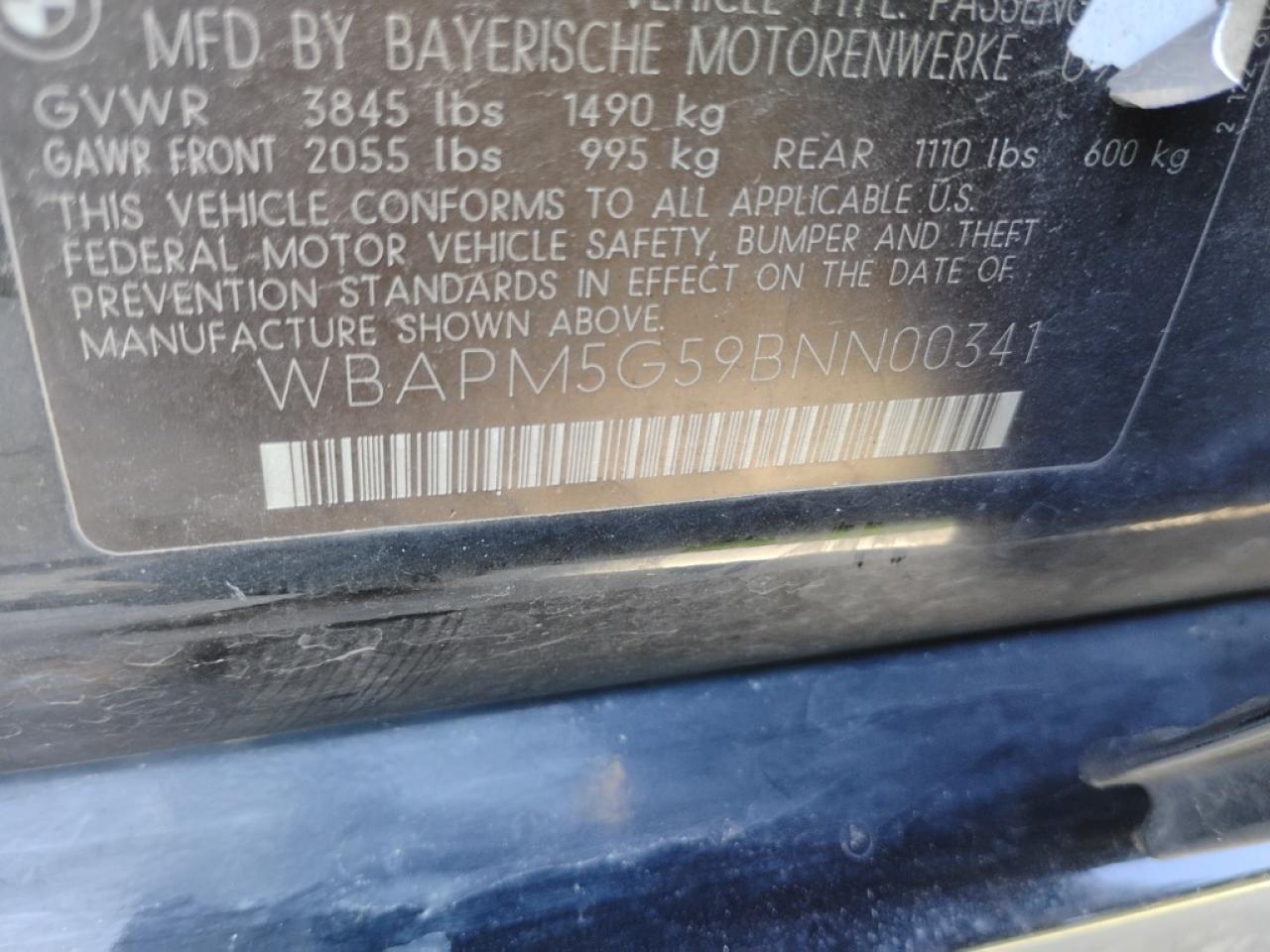 2011 BMW 335 I VIN: WBAPM5G59BNN0041 Lot: 92422325