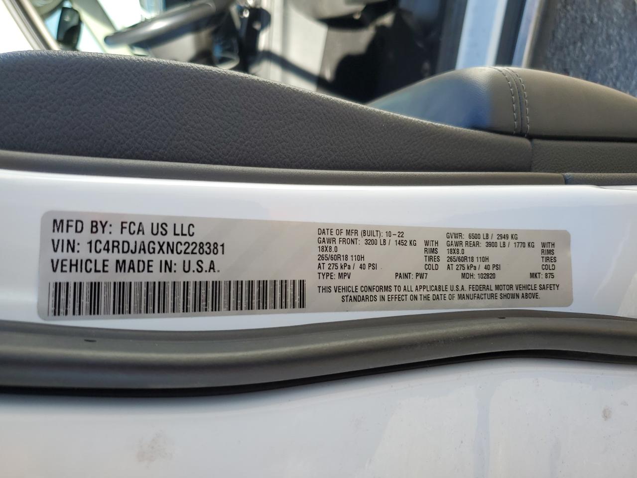 2022 Dodge Durango Sxt VIN: 1C4RDJAGXNC228381 Lot: 90668185