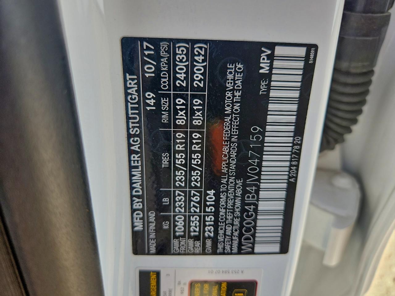 2018 Mercedes-Benz Glc 300 VIN: WDC0G4JB4JV047159 Lot: 93287995