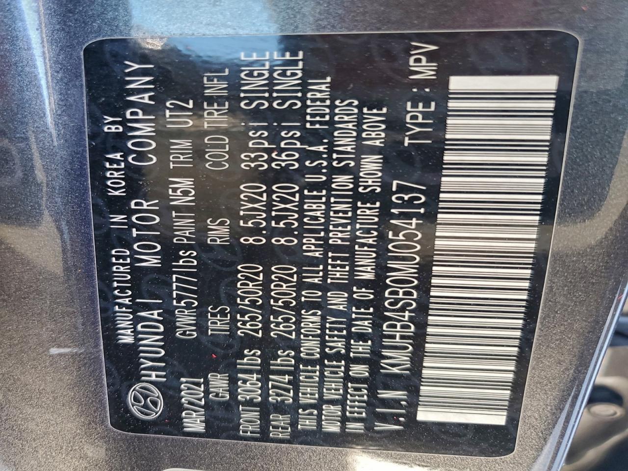 2021 Genesis Gv80 Base VIN: KMUHB4SB0MU054137 Lot: 93906625