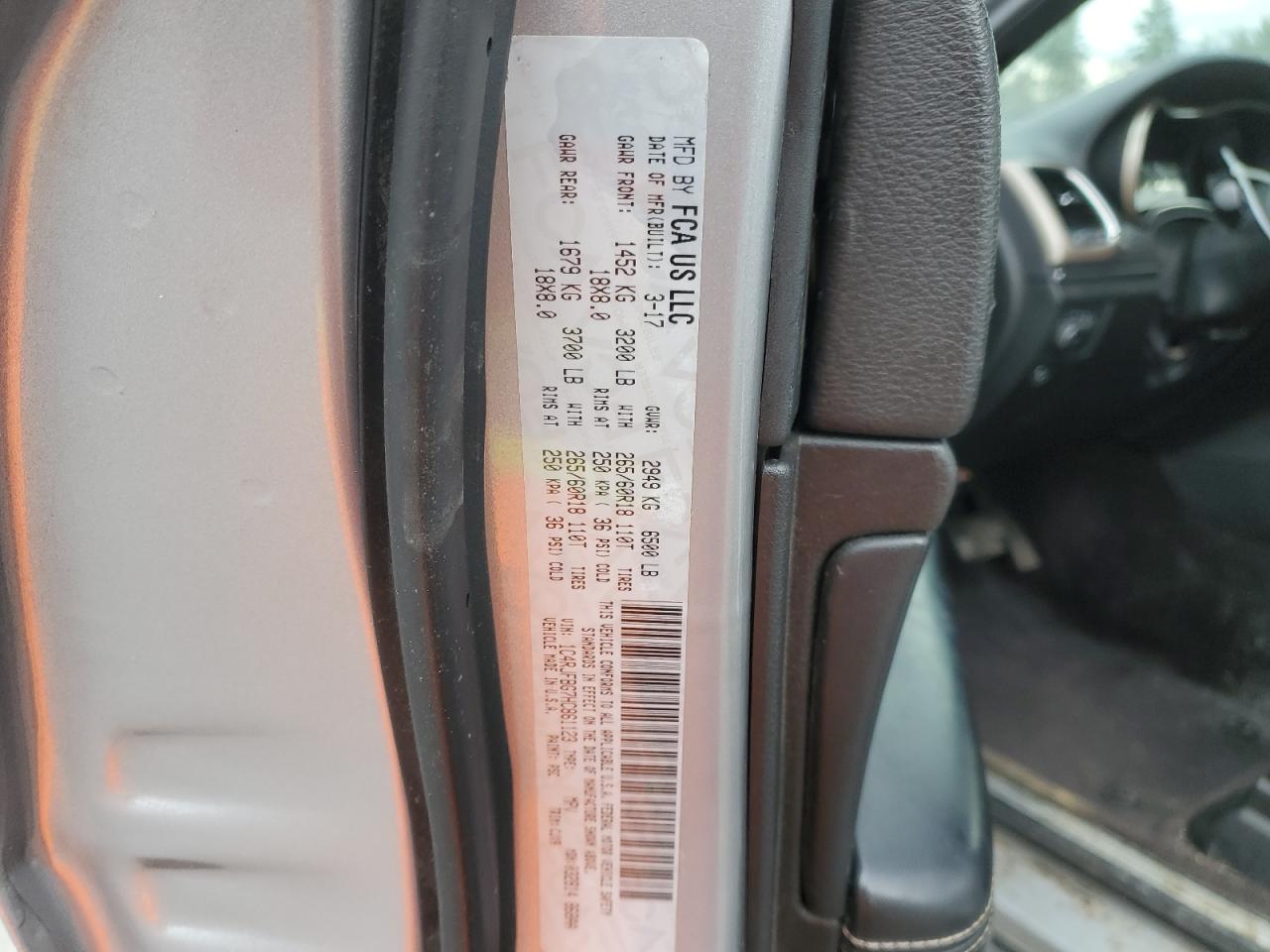 2017 Jeep Grand Cherokee Limited VIN: 1C4RJFBG7HC861123 Lot: 92377075