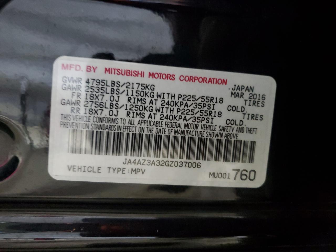 2016 Mitsubishi Outlander Se VIN: JA4AZ3A32GZ037006 Lot: 93647085