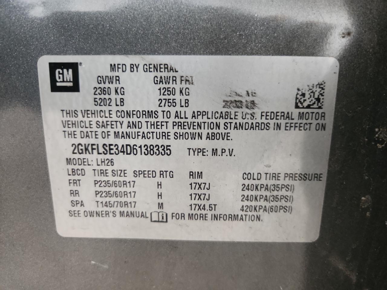 2013 GMC Terrain Sle VIN: 2GKFLSE34D6138335 Lot: 93428485